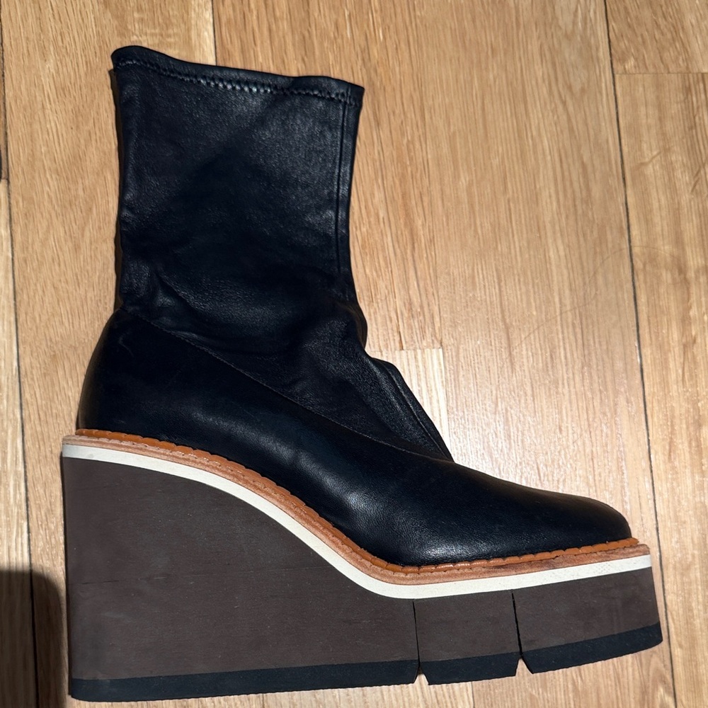 Robert Clergerie Black Leather Platform Wedge Boot